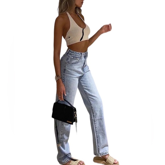Who's That Girl Straight Leg Denim Jeans Washed Blue - Picture 1 of 9